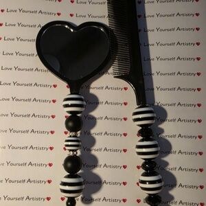 Love Yourself Artistry Black and White Makeup Comb and Mirror Set